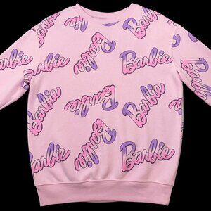 Barbie Logo Womens Size XS Pink & Purple All-Over Print Sweatshirt Cotton Blend